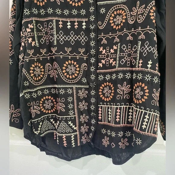 Johnny Was Faye Relaxed Linen Button Down Embroidered Shirt Lagenlook Size L - Picture 6 of 15